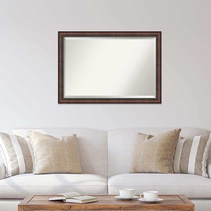 Amanti Art Brown Wall Mirror 28x40 Caleb Brown Rectangle Bathroom Mirror for Wall Decor Living Room, Large Rustic Farmhouse Frame, Hangs Horizonally and Vertically, Bathroom Decor, Beveled Edge