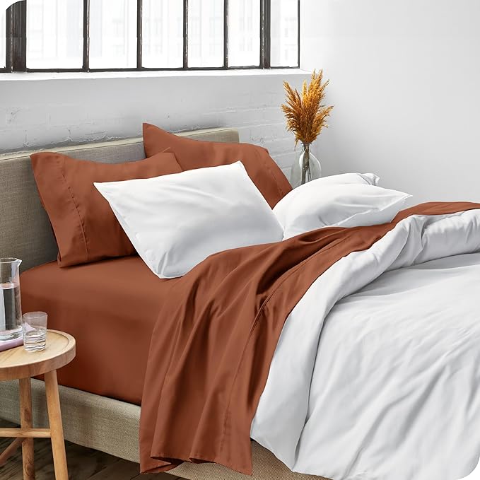 Bare Home Queen Sheet Set - Luxury 1800 Ultra-Soft Microfiber Bed Sheets - Double Brushed - Deep Pockets - Easy Fit - 4 Piece Set - Bedding Sheets & Pillowcases (Queen, Terracotta)