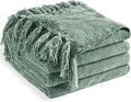 Chenille Throw Blanket for Couch 50"X 60", Soft Cozy Throws with Fringe Tassel for Bed Sofa Chair Cover, Lightweight Knitted Decorative Boho Blankets for Living Room, Sage Green