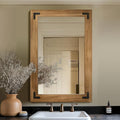 Bathroom Mirror for Wall with Wooden Frame, 36"x24" Solid Wood Vanity Mirror for Farmhouse, Bathroom, Bedroom Decor, Vertical or Horizontal Hanging