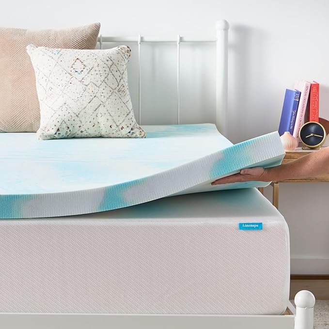 Linenspa 3 Inch Gel Swirl Memory Foam Mattress Topper – Cooling Gel Infused – Pressure Relieving Bed Topper - Mattress Pad – CertiPUR Certified - King Size