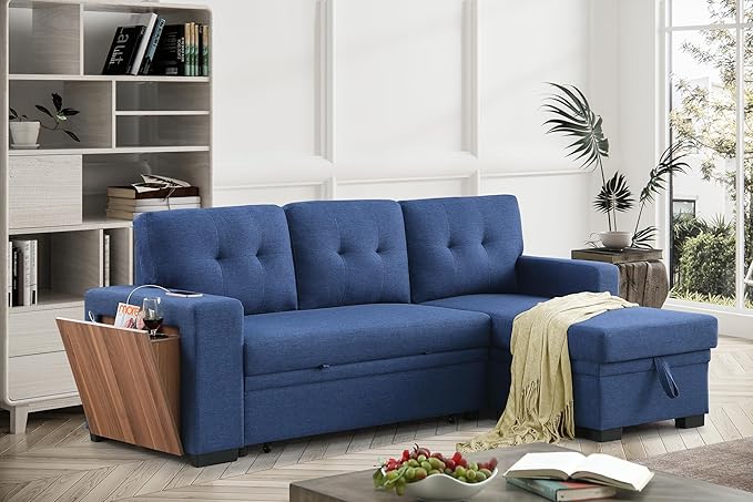 Devion Furniture Maison 4-in-1 Convertible L Shaped Couch with Pull Out Bed and Storage, Sectional Sleeper Sofa with Reversible Chaise for Living Room, Apartment, Bedroom, Office