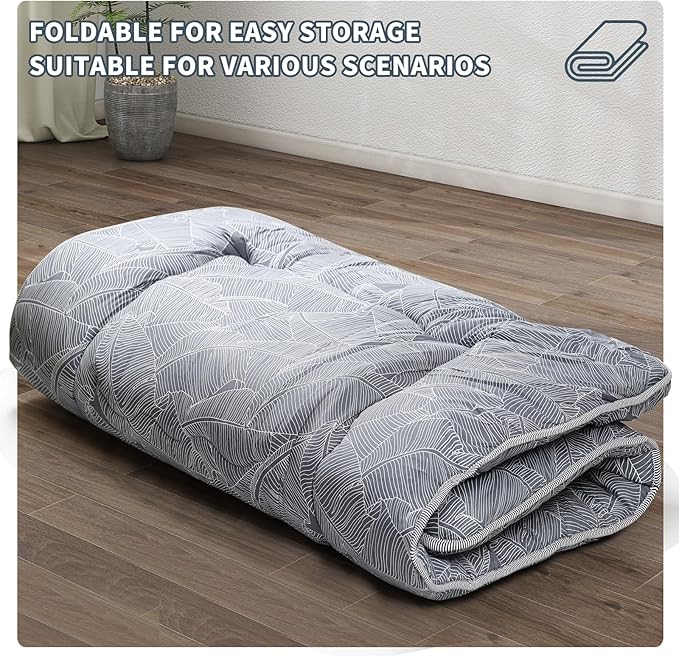 Japanese Floor Mattress,4" Thicken Japanese Floor Sleeping Pad Foldable,Futon Mattress Suitable for Camping and Guest Room (Grey, Twin (80" x 36"))
