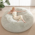 Bean Bag Covers Only, Fluffy Stuffed Beanbag Chair Covers No Filler, Washable Bean Bags Cover for Adults, Stuffed Animal Bean Bag Anti-Slip, 6FT, Light Grey