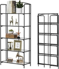 Crofy No Assembly Folding Bookshelf for Living Room, 5 Tier Black Collapsible Book Shelf for Home Office, Portable Bookcase Storage Organizer
