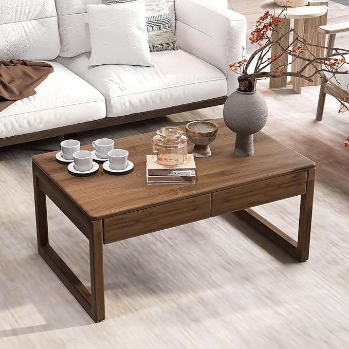 Japanese Floor Coffee Table,Bamboo Low Table,Japanese Tea Table for Sitting Tatami Meditation Living Room Home Office(Brown)