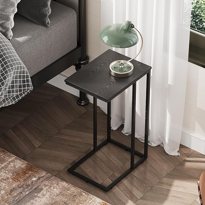 WLIVE Black Side Table Set of 2, C Shaped End Table Sets, Small Sofa Side Tables Bedroom, Living Room, Home Office, 2-Tier Couch Bedside Table for Small Spaces
