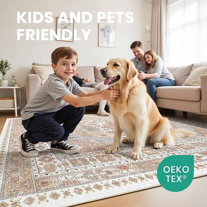 zesthome 2x6 Runner Rug for Hallways, Machine Washable Rug, Non Slip Vintage Low Pile Runners, Stain Resistant Runners for Entryway, Kitchen, Bathroom, Laundry Room, Corridor