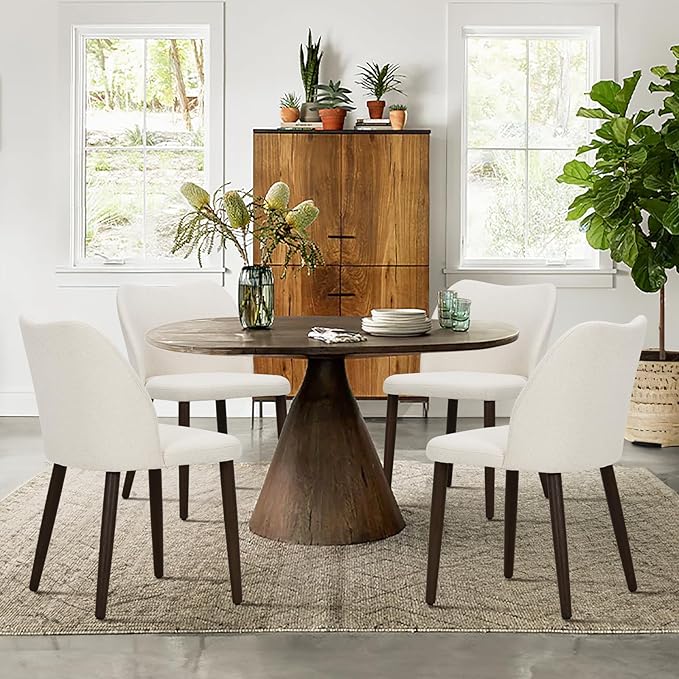 COLAMY Upholstered Dining Chairs Set of 6, Modern Fabric Dining Room Kitchen Side Chair with Padded Seat and Wood Legs for Restaurant/Cafe, Beige