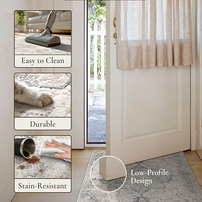 GENIMO 2x7 Area Rugs for Living Room, Machine Washable Non Slip Vintage Retro Rugs, Low Pile Lightweight Chenille Print Rug for Bedroom, Dining Room, Home Office, Multi