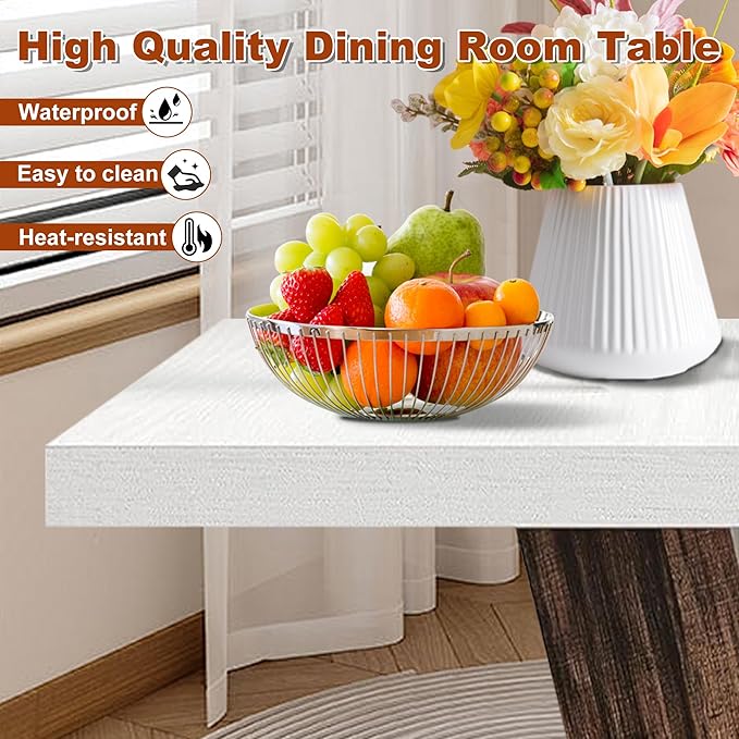 47 Inch Dining Table for 4, Farmhouse Dinner Table Wooden Kitchen Tables with Heavy Duty Pedestal for Dining Room, Kitchen, Living Room, White & Black