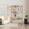 Pipe Industrial Ladder Shelves Bookcase, Wall Mounted Retro Wood Metal Pipe Rustic Bookshelf (White, 5 Tier - 10" D x 48" W x 70" H)