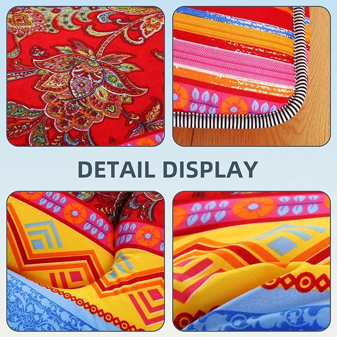 Bohemian Retro Japanese Floor Mattress, Vintage Floral Tatami Floor Mat, Portable Roll up Futon Mattress for Guest,Tavel (E,Full 80" X 47")