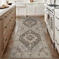 Tangsoo 2x6 Washable Runner Rug for Hallways, Non Slip Vintage Runner, Soft Low Pile Long Rug Runner, Print Distressed Brown/Grey Carpet Runners for Kitchen Bedroom Entryway Bathroom Living Room
