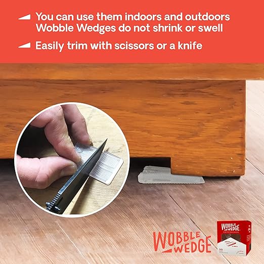 WOBBLE WEDGES Flexible Plastic Shims - Leveling Shims for Home Improvement, Furniture Levelers, Table, and Toilet for Leveling - Made in USA Plastic Wedges Shim for Appliances (Clear, 30-Pack)