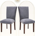 COLAMY Upholstered Parsons Dining Chairs Set of 2, Fabric Dining Room Kitchen Side Chair with Nailhead Trim and Wood Legs - Dark Grey