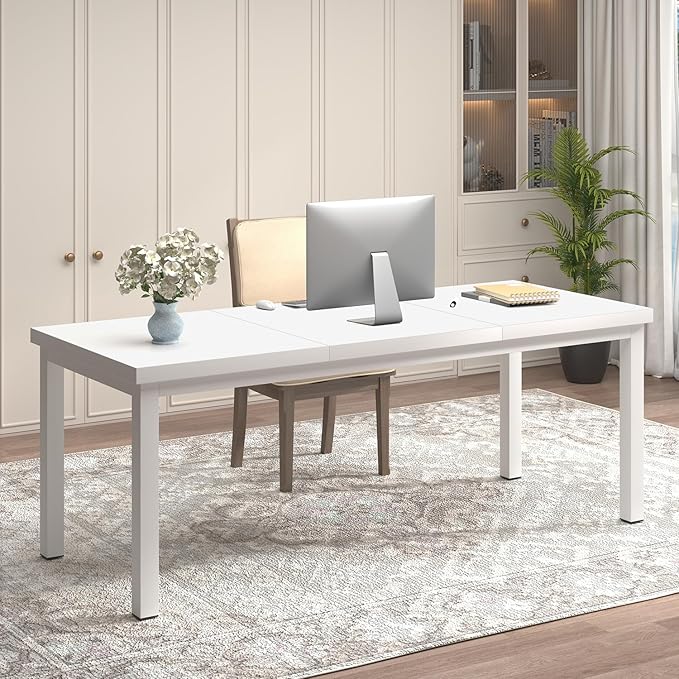 63 Inch Home Office Desk, Modern Desk for 2 Person Kids Student Gaming Computer Table, Long Computer Desk, Simple Office Desk for Work,Craft,Writing,Studying, Etc., White