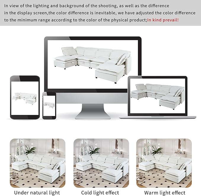 Ball & Cast 124.4" Modular Sectional Sofa,Oversized U-Shaped Couch with Storage Seat,Freely Combinable 6-Seater Set w/Double-Layer Cushion,for Living Rooms,Offices and Apartments,Beige