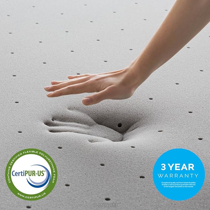 Lucid 2 Inch Ventilated Bamboo Charcoal Memory Foam Mattress Topper, CertiPUR-US Certified, Moisture and Odor Control-Twin