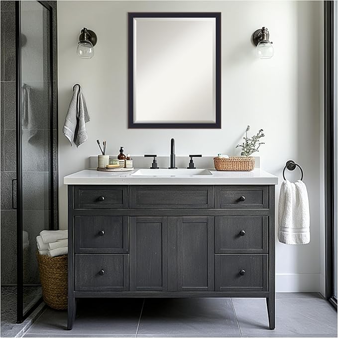 Amanti Art Black Bathroom Mirror for Over Sink, 25x31 Havana Black Bronze Rectangle Vanity Mirror, Large Casual Frame, Hangs Horizonally and Vertically, Bathroom Wall Decor, Beveled Edge
