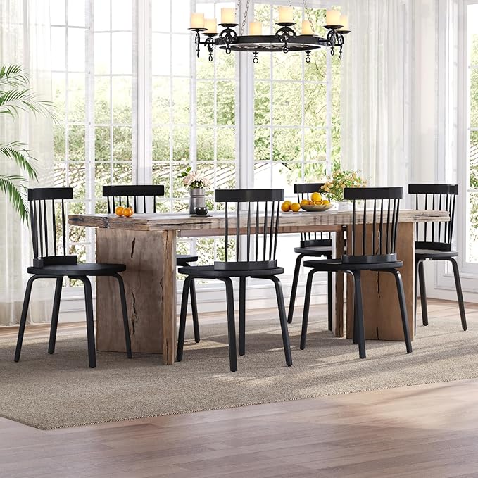Unovivy Black Dining Chairs Set of 4, Wooden Windsor Chairs, Farmhouse Kitchen Chairs, Black Spindle Chair for Dining Room, Restaurant