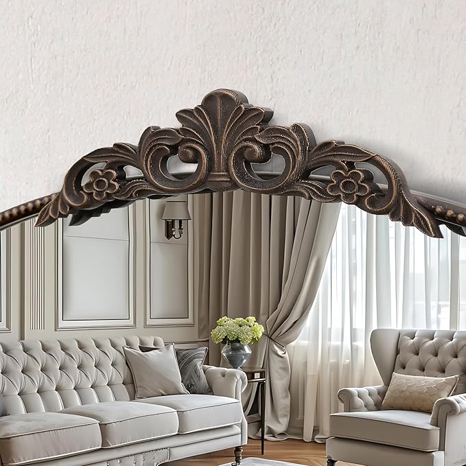 Micasso Bronze Vintage Arched Mirror: 29x36 in French Baroque Antique Wall Mounted Mirror - Traditional Ornate Decorative Mirror for Mantle/Fireplace/Living Room/Bedroom/Entryway/Hallway/Wall Decor