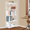 Foldable 5-Tier Metal Shelf with Wheels - Folding Bookshelf Unit for Living Room, Kitchen, Study 12.6" D x 23.6" W x 57.0" H, Glossy White
