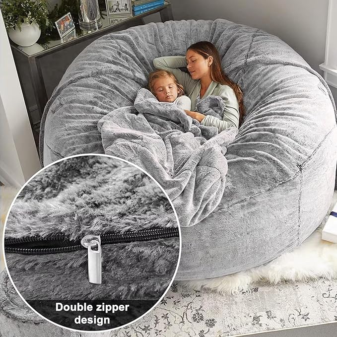 BCU 7FT Big Bean Bag for Adults Kids Without Filling Oversized Bean Bag Chair Cover for Stuffed Animal Storage, Purple