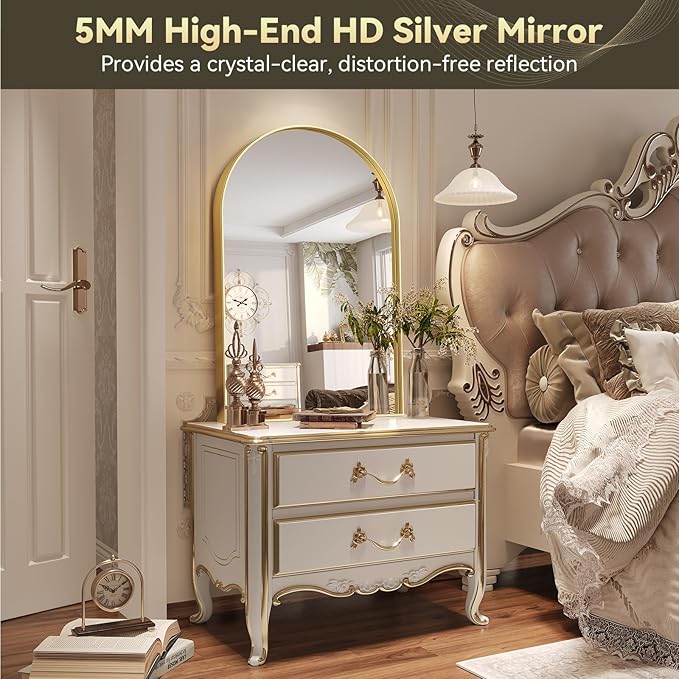 Brightify Arched Mirror, Arched Wall Mirror, 32 x 40 Inch Gold Arch Mirror, Metal Frame Gold Bathroom Mirror, Arched Top Bathroom Vanity Mirror for Living Room Bedroom Mantel Entryway Hallways