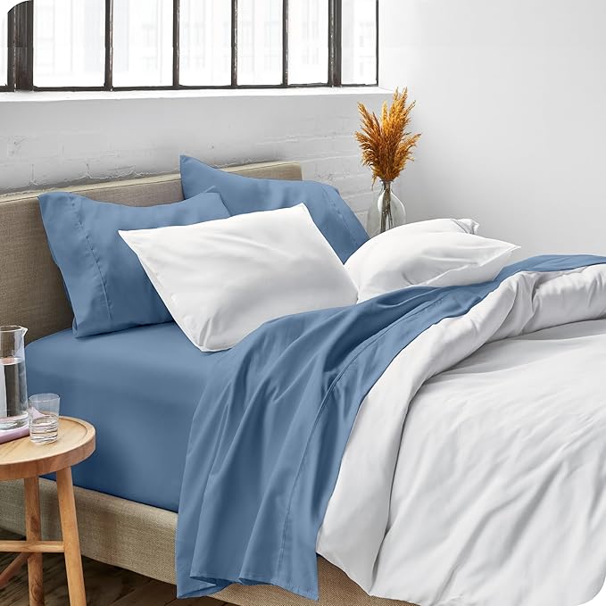 Bare Home Short Queen Sheet Set - 1800 Ultra-Soft Microfiber - Double Brushed - Deep Pockets - Easy Fit - 4 Piece Set - Bed Sheets (Short Queen, Coronet Blue)