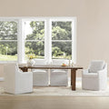 Upholstered Dining Chairs with Casters Easy Assembly Side Deskchair with Rollers for Diningroom, Living Room, Linen, 4 Box