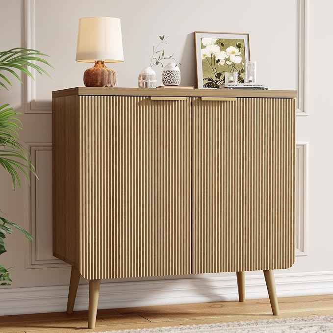 Sideboard Buffet Cabinet with Storage, 2 Doors Wood Entryway Cabinet, Modern Accent Cabinet with Solid Wood Feet & Adjustable Shelves, Multifunctional Console Table for Living Room, Kitchen, Hallway