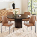 COLAMY Modern Dining Chairs Set of 4, Faux Leather Upholstered Kitchen Chairs with Curved Back & Metal Legs, Mid-Century Dining Room Chair (Brown)