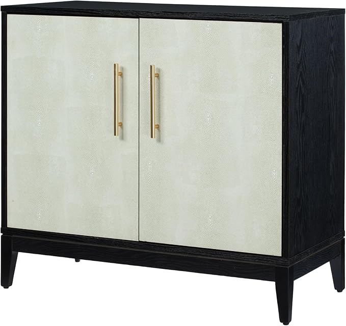 Sango Shagreen 2-Door Cabinet, Elegant Black Faux Shagreen Storage Cabinet with Brass Handles, Adjustable Shelf, Timeless Luxury Design, Stylish Accent Furniture for Living Room or Dining Room