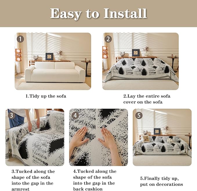 MYSKY HOME Couch Cover for Sectional Sofa Set Boho Geometric Furniture Sofa Cover Washable for Dog Cat Pets Couch Cover 3 Cushion Couch Sofa Chenille Couch Protector Multi-Use Cover Blanket, 71" X134"