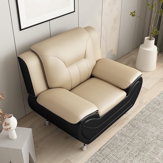 Container Furniture Direct Michael Modern Faux Leather Upholstered Stainless Steel Legs Living Room, Chair, Black Camel