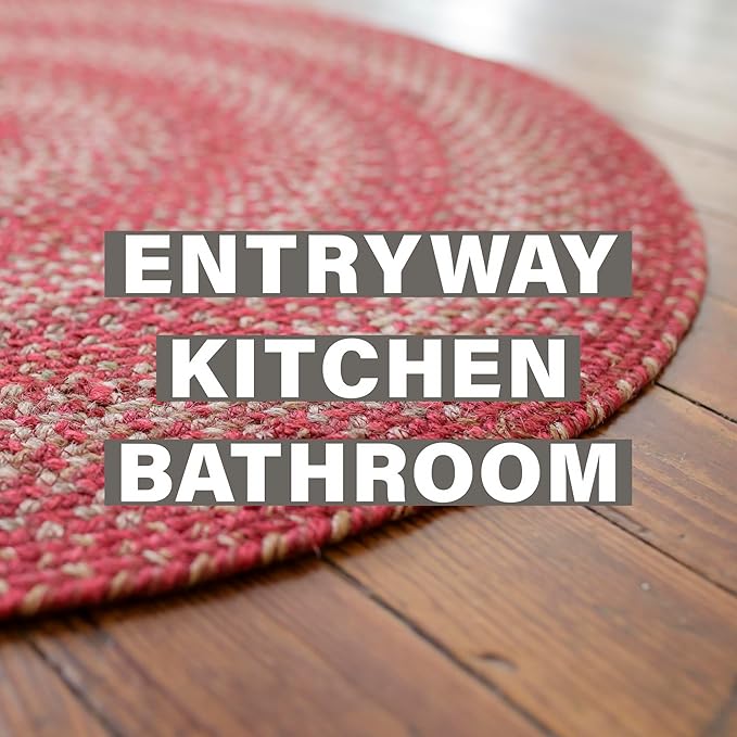 Homespice 2x3' Red Rect. Braided Rug. Apple Pie Red Jute Rug. Uses- Entryway, Kitchen Rugs, Bathroom Rugs. Reversible, Rustic, Country, Primitive, Farmhouse Decor Rug