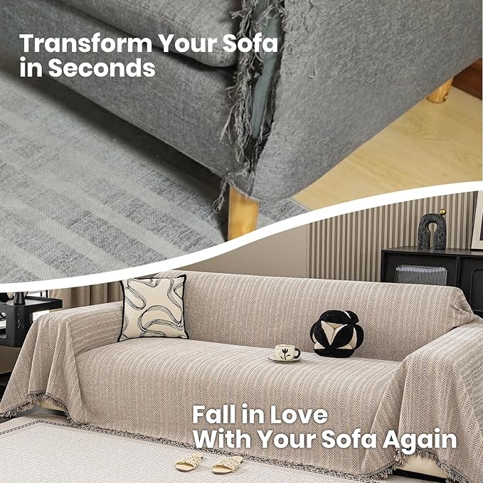 Nobildonna Sofa Chair Cover Waterproof Soft Thicken Chenille Cushion Couch Cover with Tassels,Washable Sofa Slipcovers for Armchair Recliner Sectional Sofa Furniture Protector, Brown 71"x71"