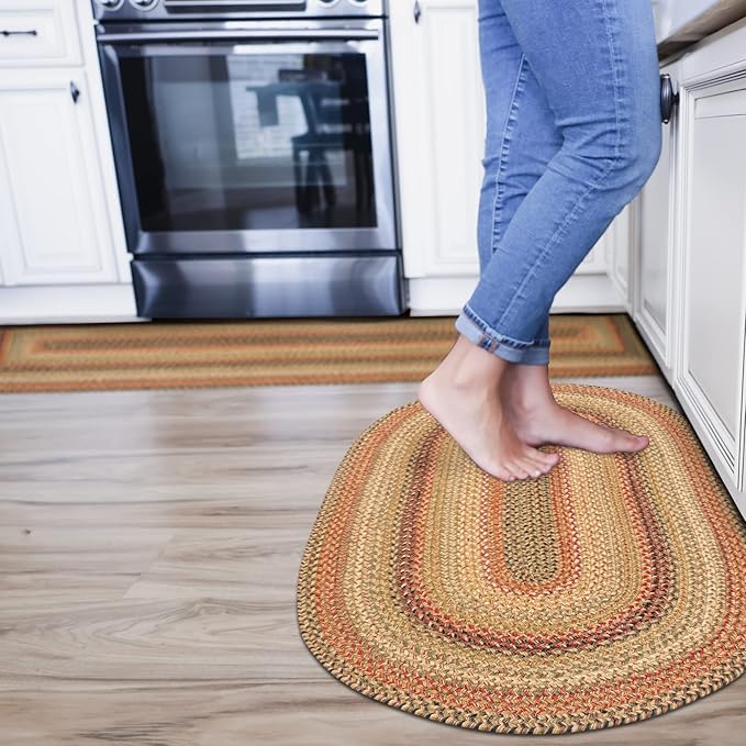 Kingston Oval Braided Rugs 20x30 – A Jute Braided Multi Colored Rug to Use in Kitchen, Entryway, and Bathroom