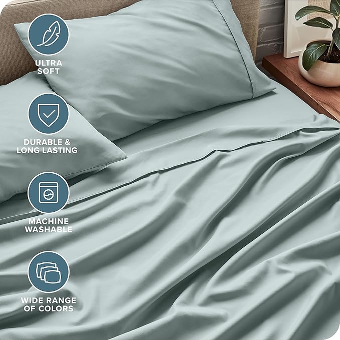 Bare Home Queen Sheet Set - Luxury 1800 Ultra-Soft Microfiber Queen Bed Sheets - Double Brushed - Deep Pockets - Easy Fit - 4 Piece Set - Bedding Sheets & Pillowcases (Queen, Sea Spray)