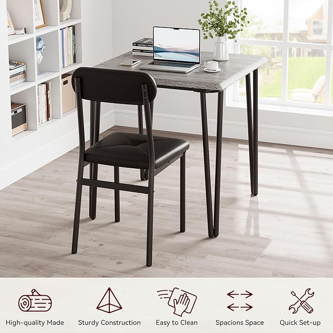 IDEALHOUSE Dining Table Set for 4, Kitchen Table with Upholstered Chairs for Kitchen Room and Small Spaces (Grey, Table with 2 Upholstered Chairs)