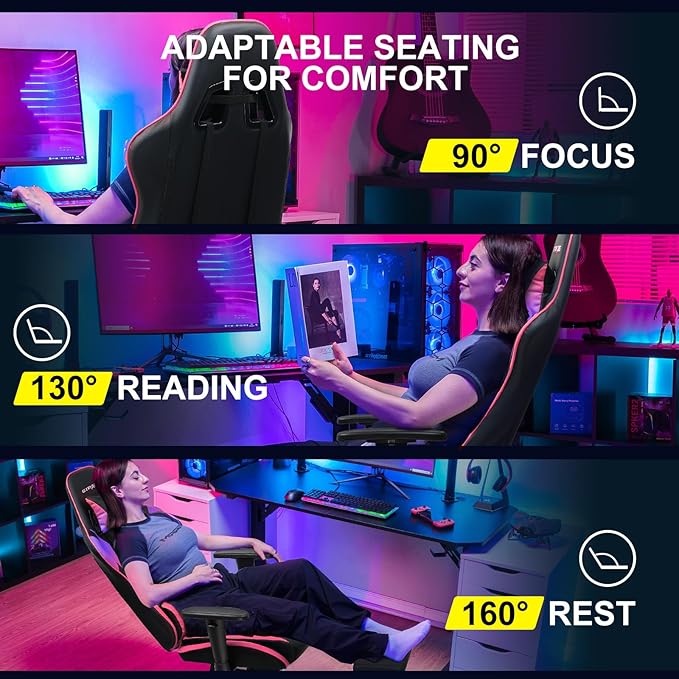 GTRACING Gaming Chair with Footrest, Ergonomic Computer Game Desk Chair, Reclining Gaming Chair Seat Height Adjustment, Swivel Rocker with Headrest and Lumbar (Colorful)