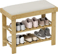 HOMCOM Bamboo Shoe Bench, 3-Tier Entryway Bench with Storage and Cushion, Shoe Organizer for Entryway, Hallway, Holds Up to 331 lbs, 23.6 x 11.4 x 19.3 Inches, Cream White