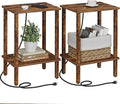 TUTOTAK End Table with Charging Station, Set of 2, Small Side Table with Outlets, Nightstand Bedside Table, 2-Tier Storage Shelf for Small Space, Living Room, Bedroom Brown TB01BB041C