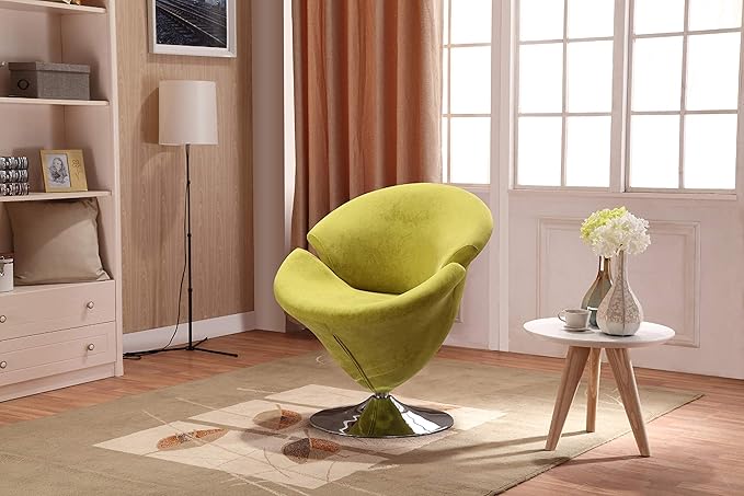 Manhattan Comfort Tulip Swivel Accent Chair Set of 2 with 360° Turn, Modern Flower Inspired Design, Soft Velvet Upholstery, Polished Chrome Base, No Assembly Required, 300 Lbs Capacity, Green