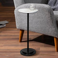 Drink Table Set of 2, Weighted Base Pedestal Table, Martini Table,Small Side Table with Wooden Carved Table Top for Living Room, Bedroom, Modern, White and Black