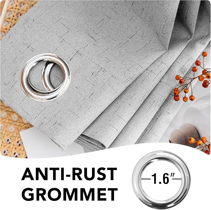 H.VERSAILTEX Linen Blackout Curtains Durable Thick Textured Linen Look 100% Blackout Patio Door Curtain Anti Rust Grommet Extra Wide Sliding Door Curtain Panel, Glacier Gray, W100 x L108 inch