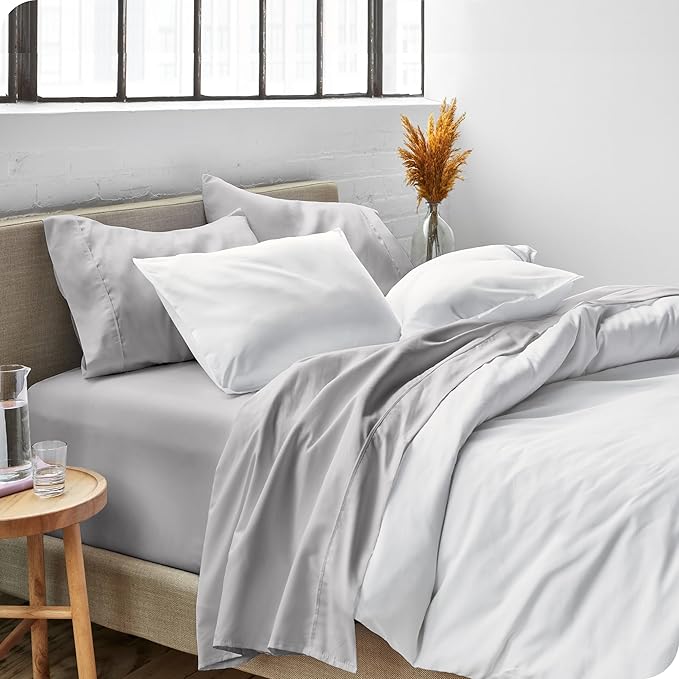 Bare Home Split King Sheet Set - 1800 Ultra-Soft Microfiber Bed Sheets - Double Brushed - Deep Pockets - Easy Fit - 5 Piece Set - Bed Sheets & Pillowcases (Split King, Light Grey)
