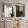 Brushed Nickel Bathroom Mirror 60x30 Inch, Brushed Silver Metal Frame Mirror Wall Mounted, Rounded Rectangle Bathroom Vanity Mirror, Tempered Glass, Anti-Rust, Horizontal/Vertical