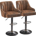 VECELO Bar Stools Set of 2, Adjustable Counter Height Barstools with Back and Arm, Swivel Bar Chair Stools for Kitchen Counter Island Cafe Dining Room, Industrial Style, Brown